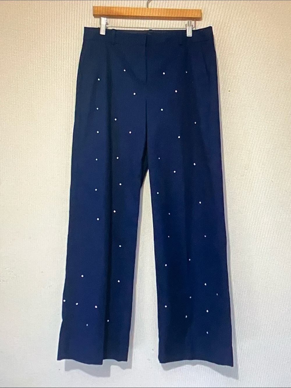 J. Crew Navy Wide-Leg Pants with Pearl Dot Details